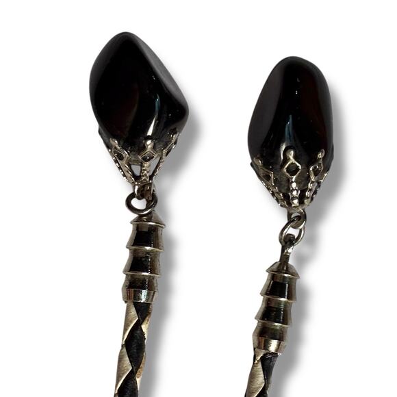 VTG Obsidian Bolo Tie Western Southwestern White Black Braid Cord Leather Unisex - Picture 3 of 12